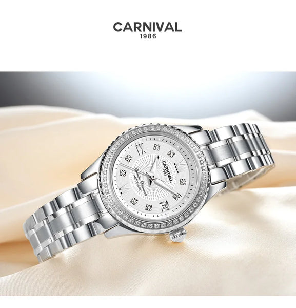 CARNIVAL Brand Luxury Wrist Watches for Women Ladies Waterproof Sapphire Automatic Mechanical Wristwatch Luminous Montre Femme