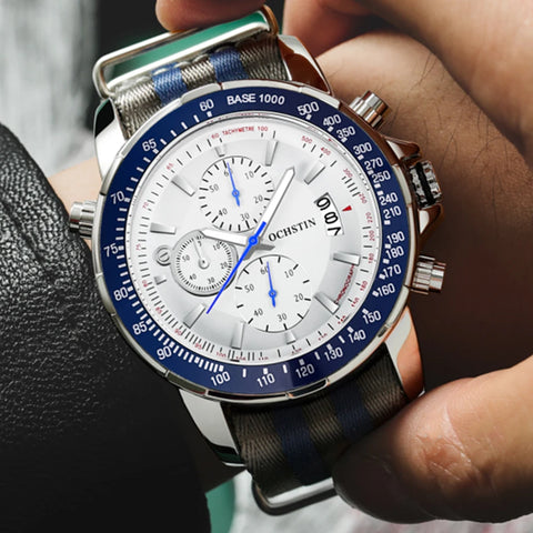 2025 OCHSTIN Pilot Watch – Men’s Military Quartz Chronograph, Waterproof, Nylon-Leather Strap, Sports Wristwatch