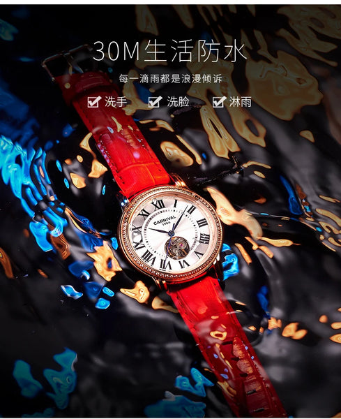 CARNIVAL Women’s Automatic Watch – Skeleton Dial, Sapphire, Waterproof, Japan Movement, Luxury Swiss Brand C8052L