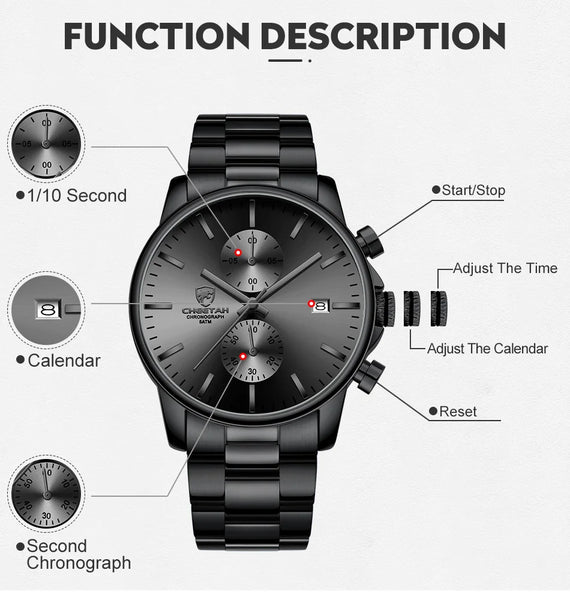 New CHEETAH Men Watch Luxury Brand Business Black Quartz Watches Mens Waterproof Chronograph Sport Wristwatch Date Male Clock