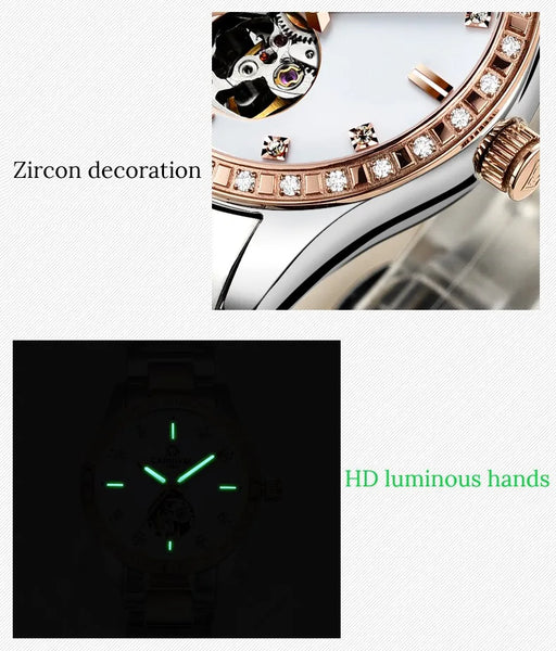 CARNIVAL Women’s Gold Automatic Watch – Tourbillon, Sapphire, Waterproof Stainless Steel, Elegant Reloj Mujer