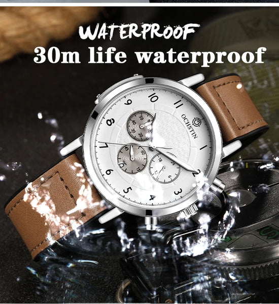 OCHSTIN Commander Men’s Watch – Quartz Movement, Magnetic Buckle, Waterproof, Leather-Rubber Strap