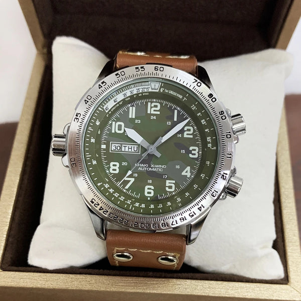 Men’s Military Watch – Double Calendar, Luminous, Camouflage Strap, Army Green, Black/Blue, Quartz