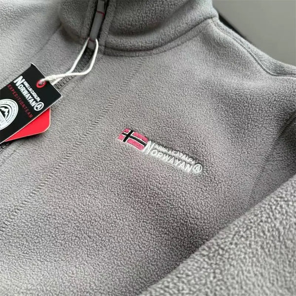 Norway Men’s Winter Fleece Jacket Coat – Thick Warm Casual Zip-Up, Stand Collar, Ameika Style
