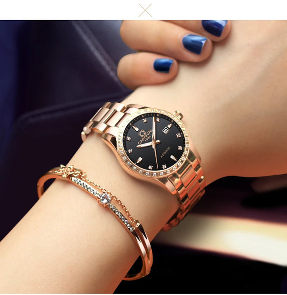 CARNIVAL Women’s Automatic Watch – Rose Gold, Stainless Steel, Calendar, Luminous, Waterproof Mechanical 8685