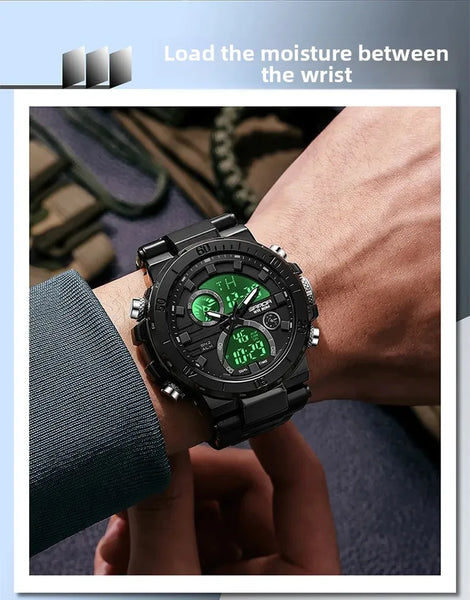 Solar-Powered Business Watch – Dual Display, Steel Band, Luminous Hands