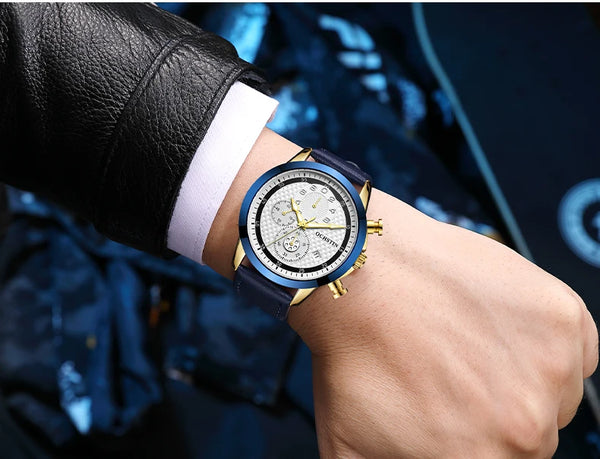 OCHSTIN Men’s Quartz Chronograph Watch – Waterproof, Leather Strap, Luminous Hands, Luxury Wristwatch