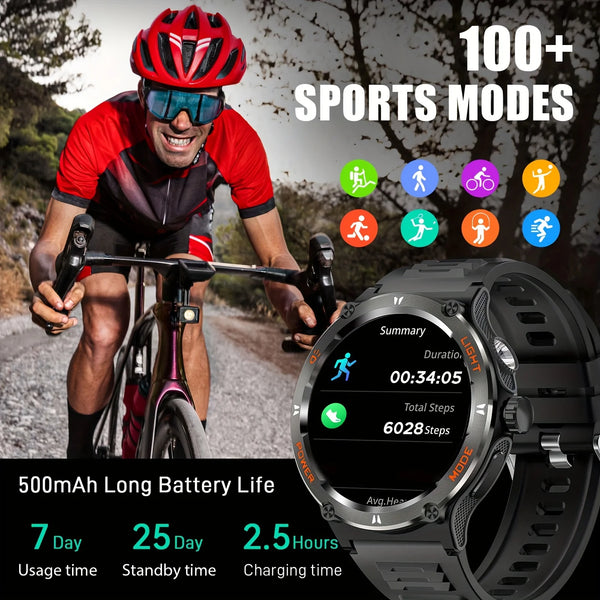 EIGIIS KT76 Smart Watch Men’s 3ATM Waterproof Compass LED Flashlight Bluetooth Call