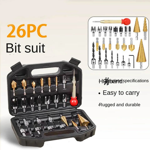 The 26Pcs Three-point Step Drill Bit Set is a versatile woodworking kit designed for multi-size drilling, countersinking, chamfering, and precise hole positioning. It’s ideal for wood plug creation and clean finishes in car