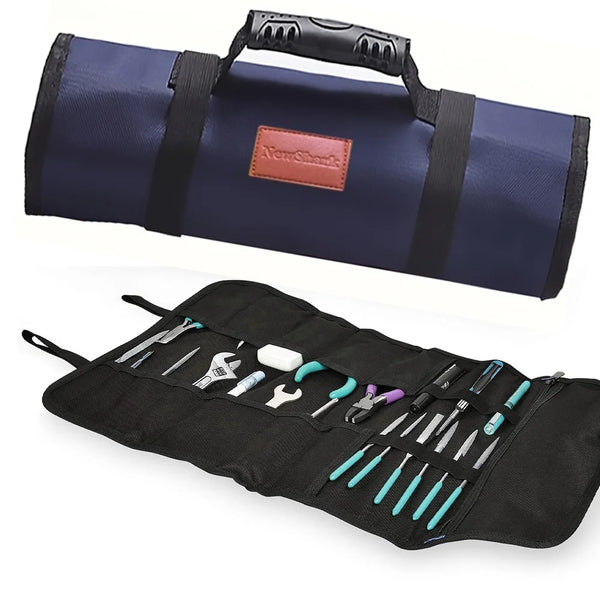 Canvas Roll Up Tool Bag, Multi-Purpose Tool Pouch with Zipped Compartments Heavy Duty Hanging Tool Organizer for Wrench Screwdriver