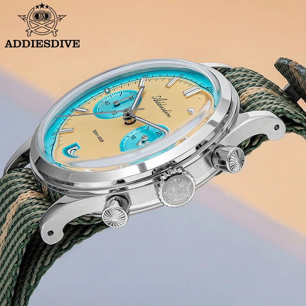 ADDIESDIVE Top Brand Man Watch BGW9 Super Luminous 10Bar Waterproof Bubble Mirror Glass VK64 Chronograph Quartz Steel Wristwatch