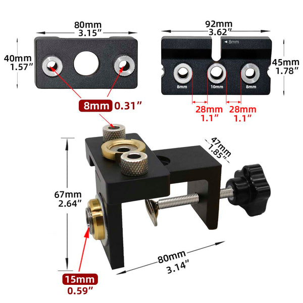 3 In 1 Adjustable Woodworking Drilling Guide Locator Puncher Tools Wood Doweling Jigs for Eccentric Wheel Wooden Panel Splicing