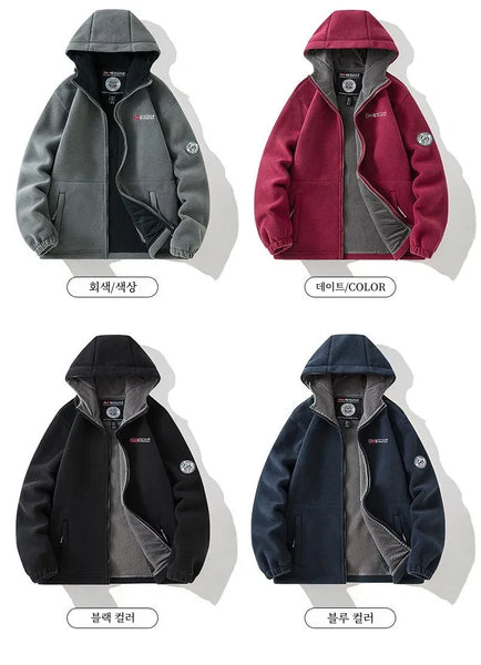 Norway Men's Plus Size Polar Fleece Jacket – Thick Double-Layer Hooded Winter Coat, Warm Fleece-Lined Outdoor Outerwear