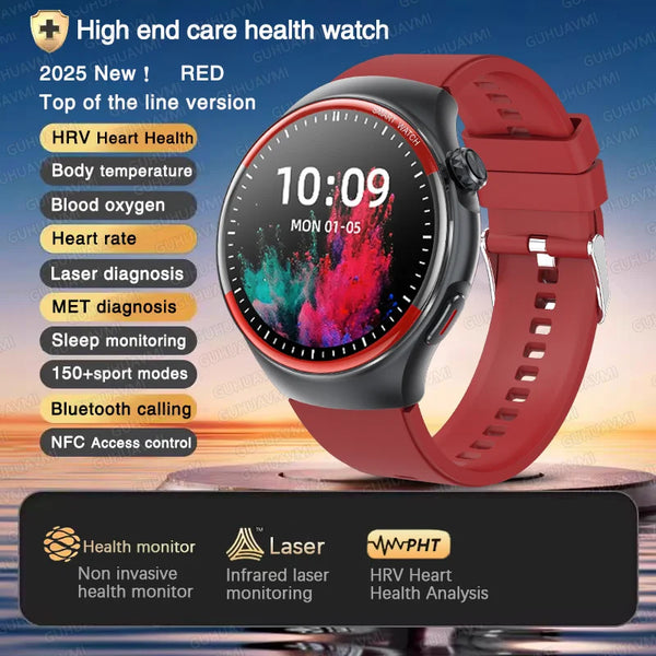 2025 New Laser detection Blood pressure Smart Watch Men Heart rate Pulse Three highs Blood oxygen Call Health Sports NFC Watches