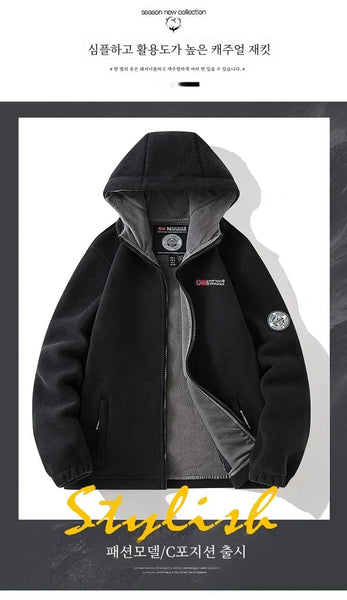 Norway Men's Plus Size Polar Fleece Jacket – Thick Double-Layer Hooded Winter Coat, Warm Fleece-Lined Outdoor Outerwear