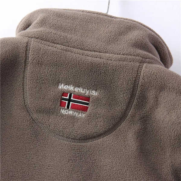 Men's Winter Polar Fleece Jacket – Thick Plus Size Stand Collar Outdoor Overcoat, Warm Norway-Style Classic Outerwear