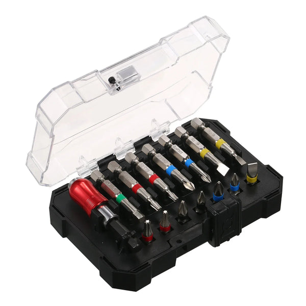 The 15PCS Drill & Screwdriver Bit Set is a compact, versatile kit designed for power tools, ideal for drilling into wood, metal, steel, and handling security screws. It’s perfect for DIY tasks, furniture assembly, and gener