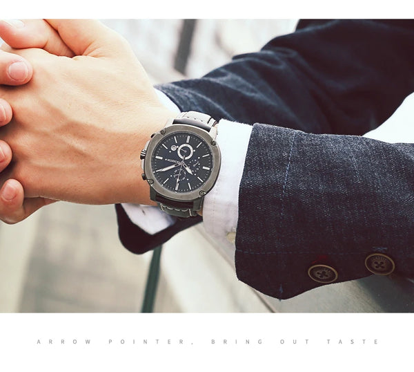 OCHSTIN Men’s Quartz Chronograph Watch – Waterproof, Leather Strap, Multifunction, Casual Business Style