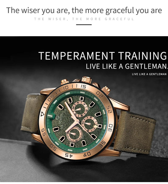 OCHSTIN Men’s Quartz Watch – Waterproof, Leather Strap, 24-Hour Display, Multifunction Classic Wristwatch