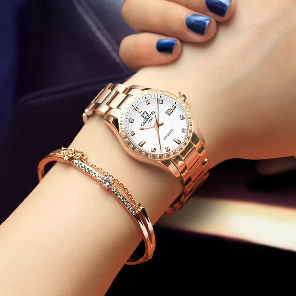 CARNIVAL Women’s Automatic Watch – Rose Gold, Stainless Steel, Calendar, Luminous, Waterproof Mechanical 8685