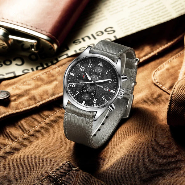 OCHSTIN Men’s Sports Watch – Waterproof Quartz, Calendar, Three-Eye Dial, Leather Strap, Fashion Casual