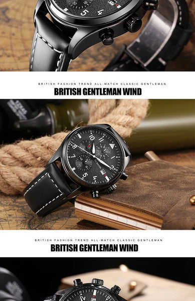 OCHSTIN Men’s Sports Watch – Waterproof Quartz, Calendar, Three-Eye Dial, Leather Strap, Fashion Casual