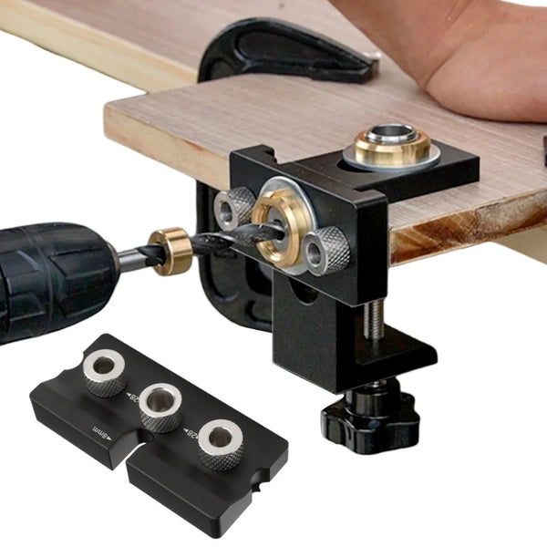 3 In 1 Adjustable Doweling Jig Woodworking Pocket Hole Jig with 6/8/10/12/15mm Drill Bit for Drilling Guide Locator Puncher Tool