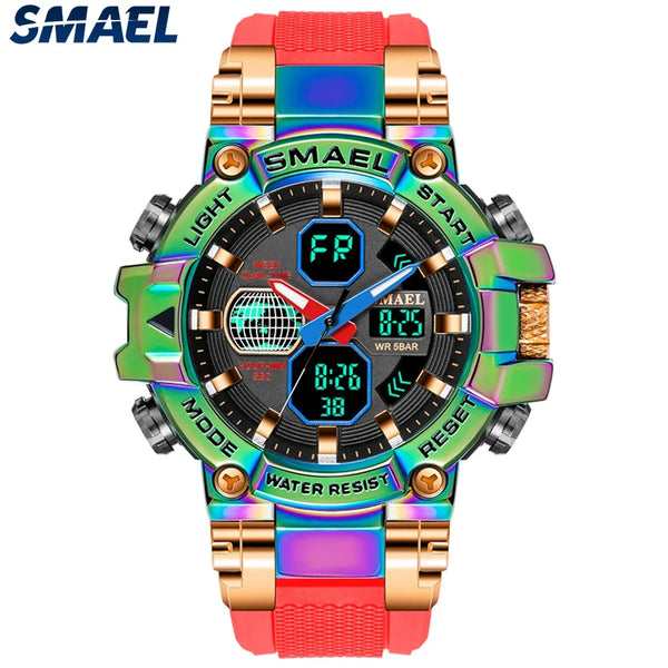 SMAEL Colorful Alloy Watch Men's Outdoor Sports Waterproof Multi functional Electronic Watch  8027