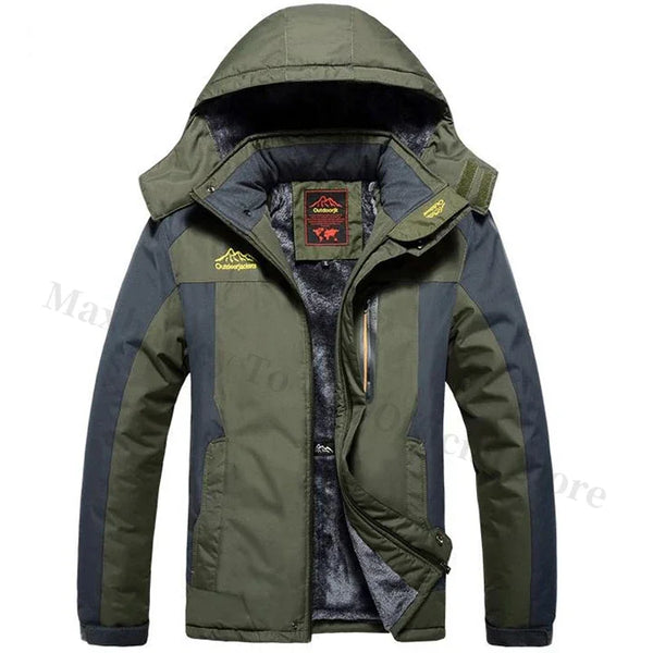 Men’s Army Green Winter Jacket – Waterproof Fleece Parka, Windbreaker, Plus Size 9XL Coat