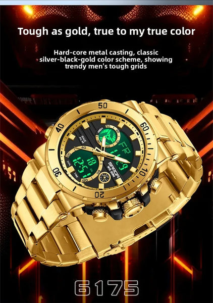 Solar-Powered Business Watch – Dual Display, Steel Band, Luminous Hands