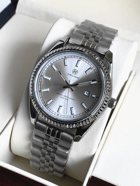 PABLO RAEZ Men's Luxury Silver Watch – SUS304 Steel, Luminous, Waterproof