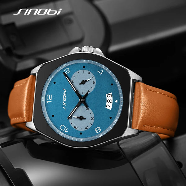 SINOBI Men’s Quartz Watch – Fashion Leather Strap, Waterproof, Top Brand Gift Wristwatch