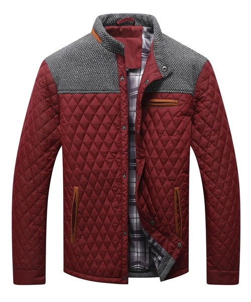 Men's Diamond Quilted Bomber Jacket – Lightweight Puffer, Button Down Overshirt, US Size