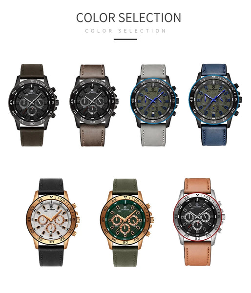 OCHSTIN Men’s Quartz Watch – Waterproof, Leather Strap, 24-Hour Display, Multifunction Classic Wristwatch