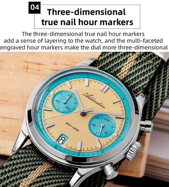 ADDIESDIVE Top Brand Man Watch BGW9 Super Luminous 10Bar Waterproof Bubble Mirror Glass VK64 Chronograph Quartz Steel Wristwatch