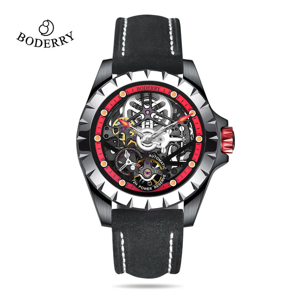 Boderry Windmill Men's Skeleton Watch – Automatic Mechanical Waterproof Sports Wristwatch, Stylish Fashion Timepiece