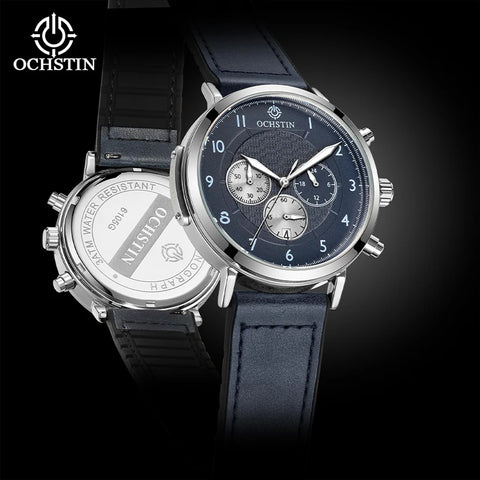 OCHSTIN Commander Men’s Watch – Quartz Movement, Magnetic Buckle, Waterproof, Leather-Rubber Strap