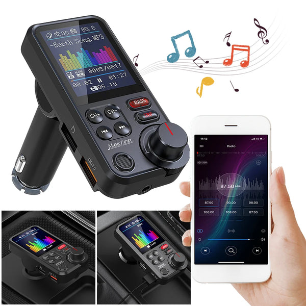 1.8 Inch Music Player Treble Bass Sound Bluetooth-Compatible Car Wireless USB Fast Charger AUX Auto Aux Radio Hands Free Car Kit