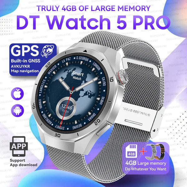 2025 For Android iOS Watch DT5pro Smart Watch 4GB Big Memory GPS Navigation MP3/MP4 Player APP Download Sports trackr Smartwatch