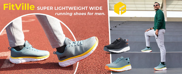 FitVille Men's Wide Toe Box Running Shoes – Extra Wide Width, Cushioned, Non-Slip, Lightweight & Breathable Sneakers