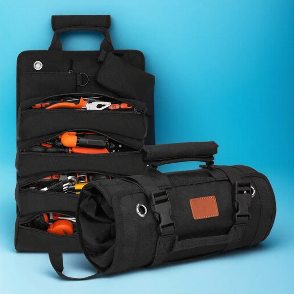 Heavy Duty Roll Up Tool Bag Portable Tool Organizer with 2 Small Pouches for Mechanics Foldable Storage Solution