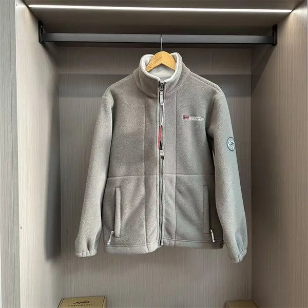 Norway Men’s Winter Fleece Jacket Coat – Thick Warm Casual Zip-Up, Stand Collar, Ameika Style