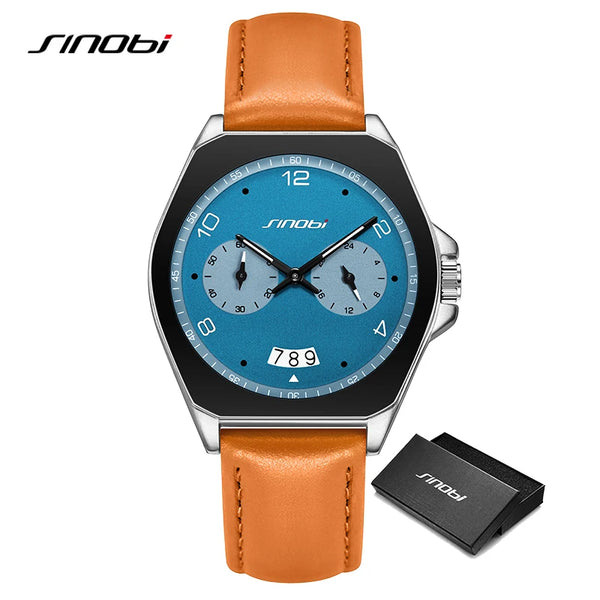 SINOBI Men’s Quartz Watch – Fashion Leather Strap, Waterproof, Top Brand Gift Wristwatch