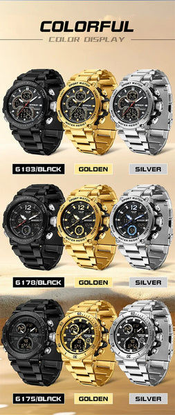 Solar-Powered Business Watch – Dual Display, Steel Band, Luminous Hands