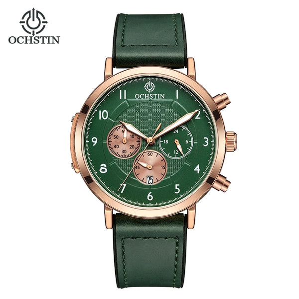 OCHSTIN Commander Men’s Watch – Quartz Movement, Magnetic Buckle, Waterproof, Leather-Rubber Strap
