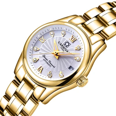 CARNIVAL Women’s Automatic Watch – Luxury Sapphire Mechanical, Calendar, Luminous, Waterproof Reloj Mujer