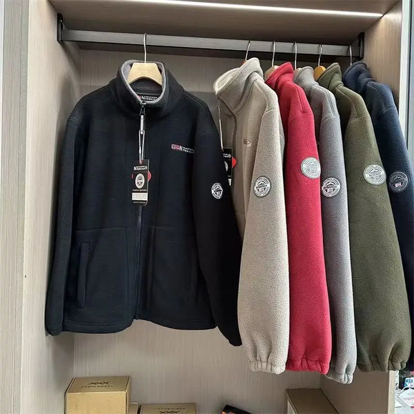 Norway Men’s Winter Fleece Jacket Coat – Thick Warm Casual Zip-Up, Stand Collar, Ameika Style