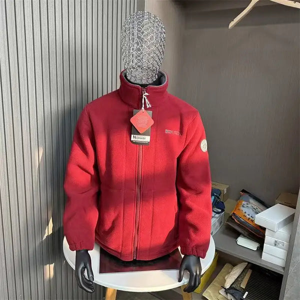 Norway Men’s Winter Fleece Jacket Coat – Thick Warm Casual Zip-Up, Stand Collar, Ameika Style