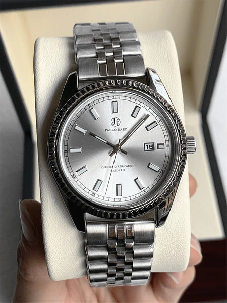 PABLO RAEZ Men's Luxury Silver Watch – SUS304 Steel, Luminous, Waterproof