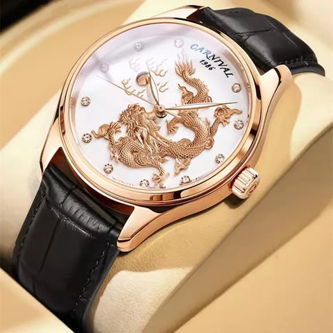 CARNIVAL Men’s Automatic Watch – NH36 Movement, Waterproof Mechanical Dress Wristwatch, Luxury Gold Dragon